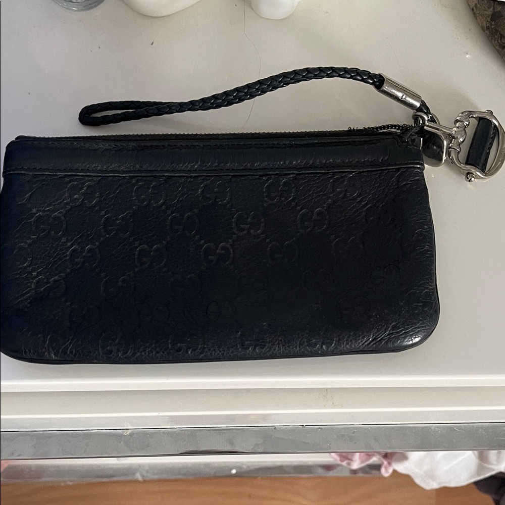 Gucci Black Leather Wristlet Clutch